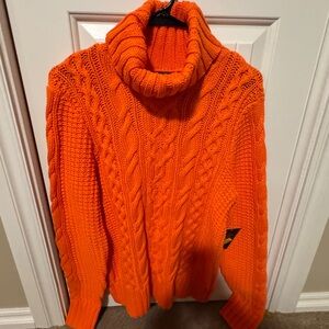 Lauren Jeans Co Ralph Lauren Pink Cable Knit Turtleneck Sweater Womens Orange L